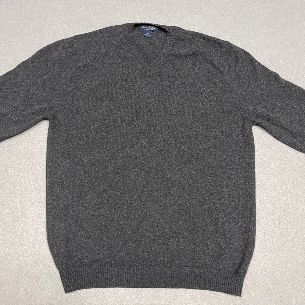 Brooks Brothers Sweater Mens XL Charcoal Grey V-Neck 100% Lambswool Made in USA